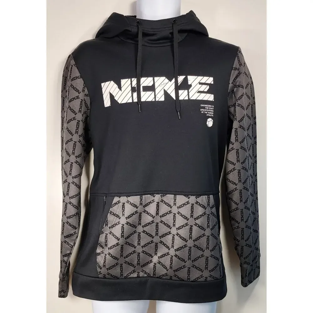 Nike Therma-FIT Hoodie Black Gray Logo Pullover Athletic Men's S
